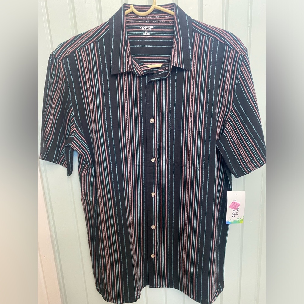 Colorful planet boys button up short sleeve shirt, new with tags size xxl 18/20